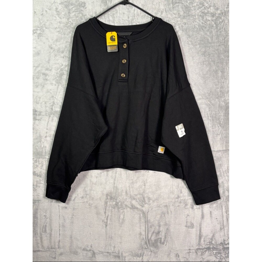 NWT New Carhartt Black Midweight Long Sleeved Soft Henley Size 2X (20-22)